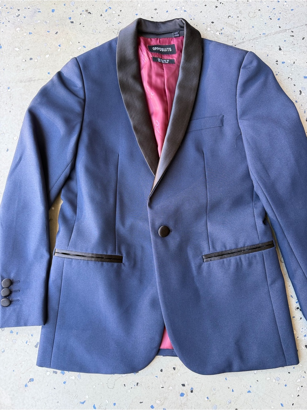 Opposuits Boys Navy Tuxedo Blazer with Black Satin Lapel